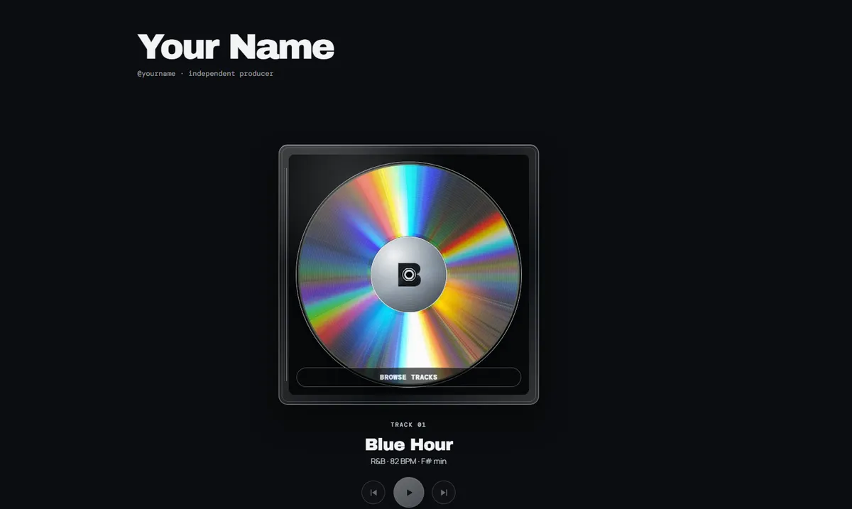 Liquid Chrome theme on an example producer page